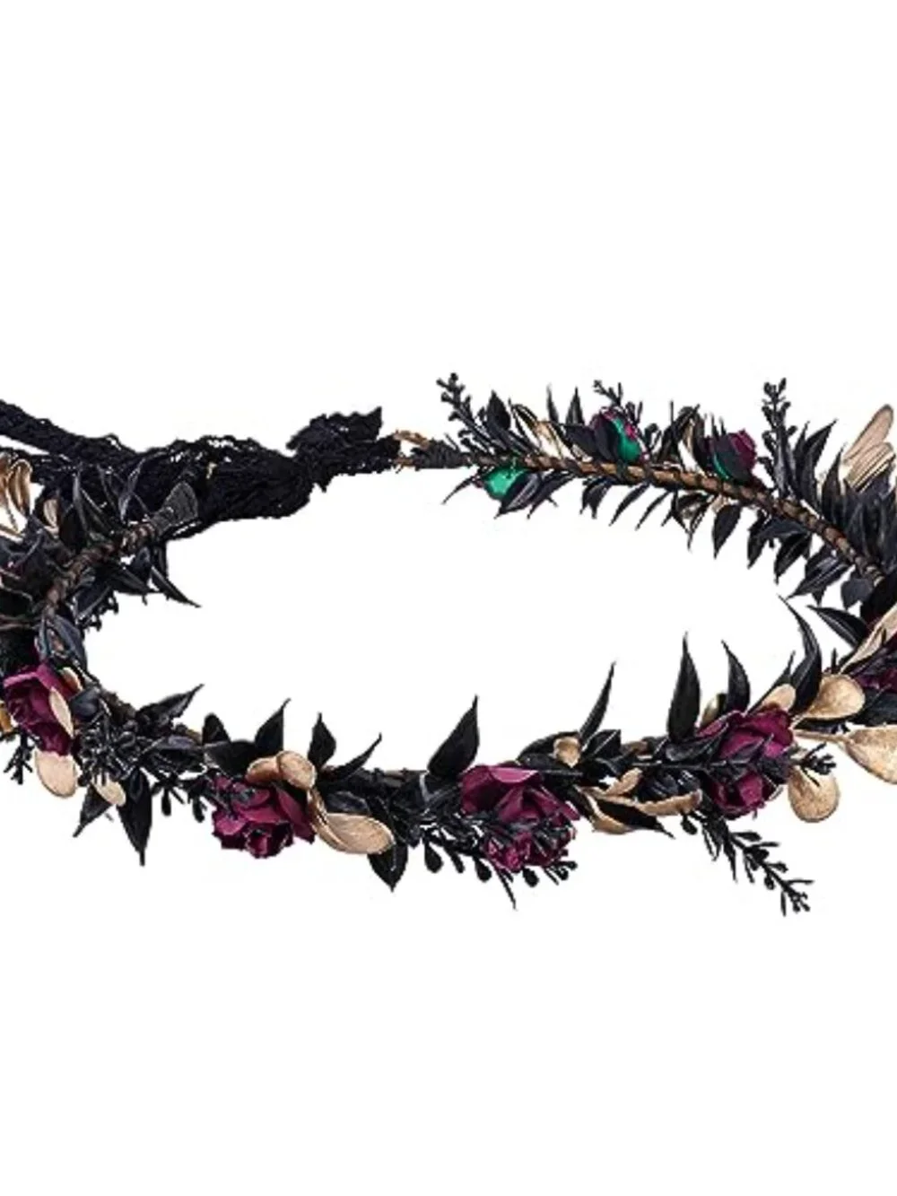 MOSTORY Elf Black Flower Crown Gothic Fairy Headband Renfaire Halloween Costume